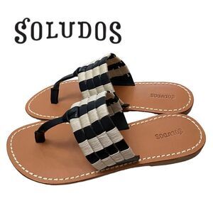 SOLUDOS Woven Macrame Black Leather Thong Sandals NEW 5.5